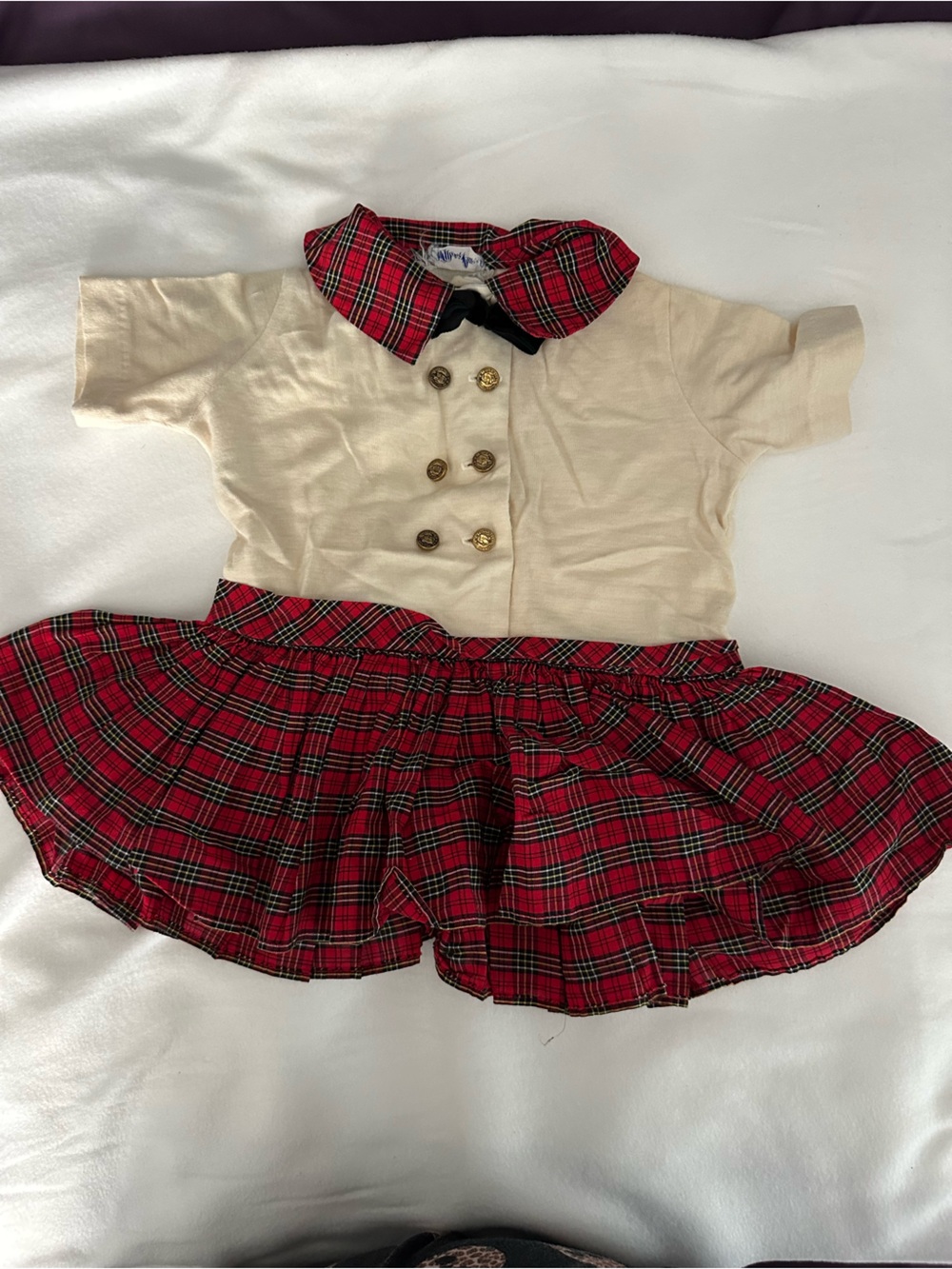 Vintage Plaid Red & Cream Girls' Dress with Decorative Buttons